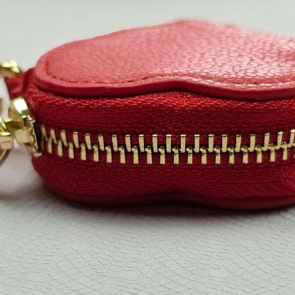 Burgundy Red Leather Heart Coin Purse Keychain Zipper Mini Pouch New - Picture 7 of 10